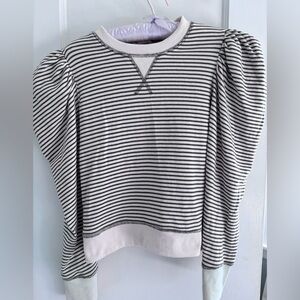 Striped Puff Sleeve Top Green & White Regencycore Sweatshirt Stylish SZ S